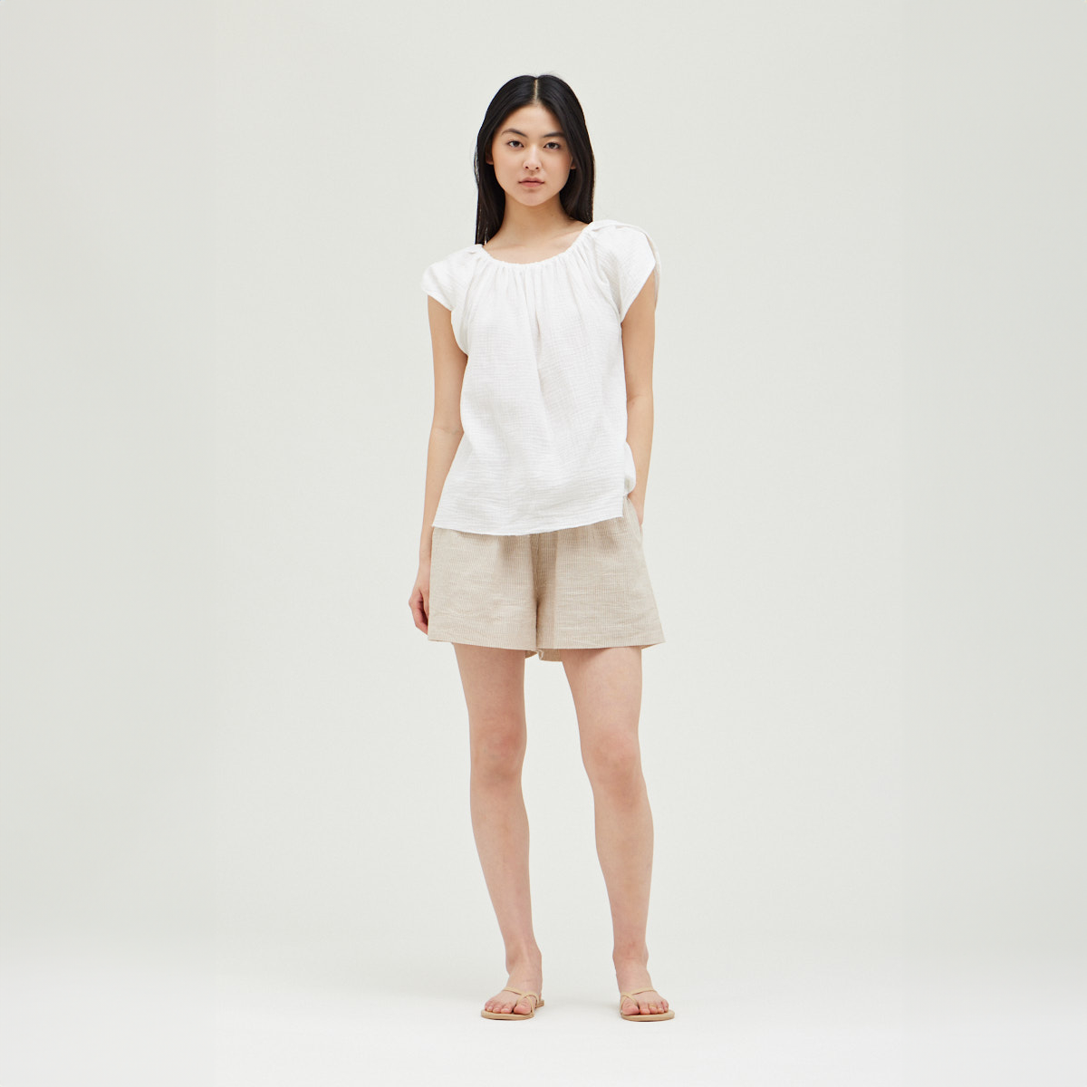 Shoulder Detail Solid Gauze Top