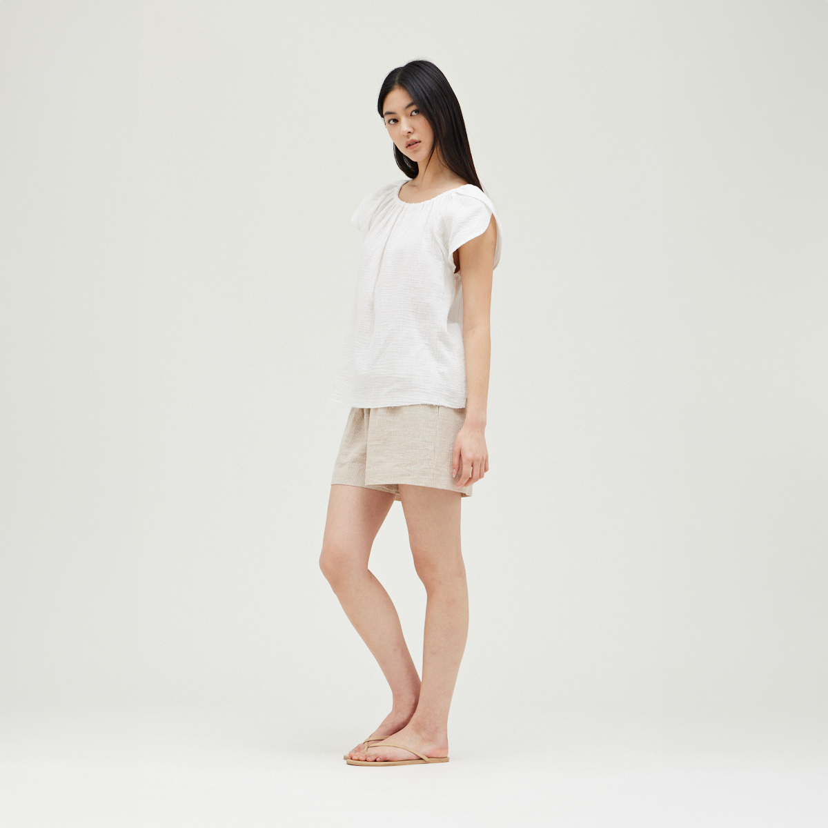 Shoulder Detail Solid Gauze Top
