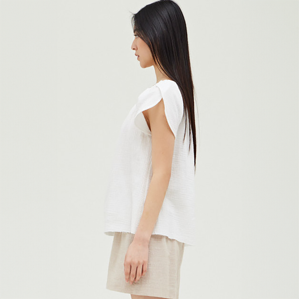 Shoulder Detail Solid Gauze Top