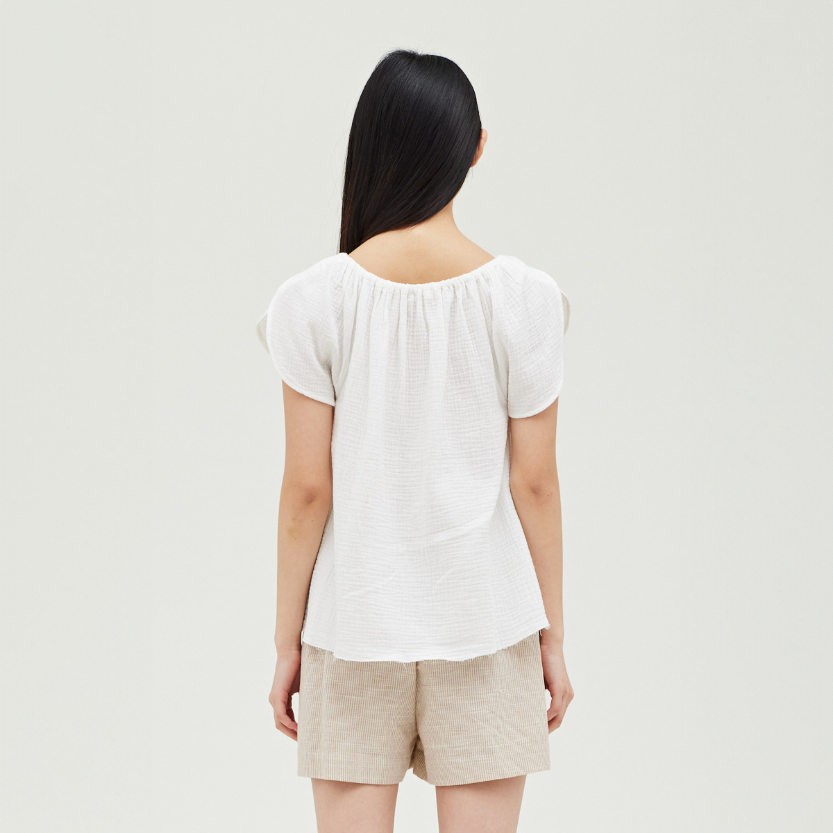 Shoulder Detail Solid Gauze Top
