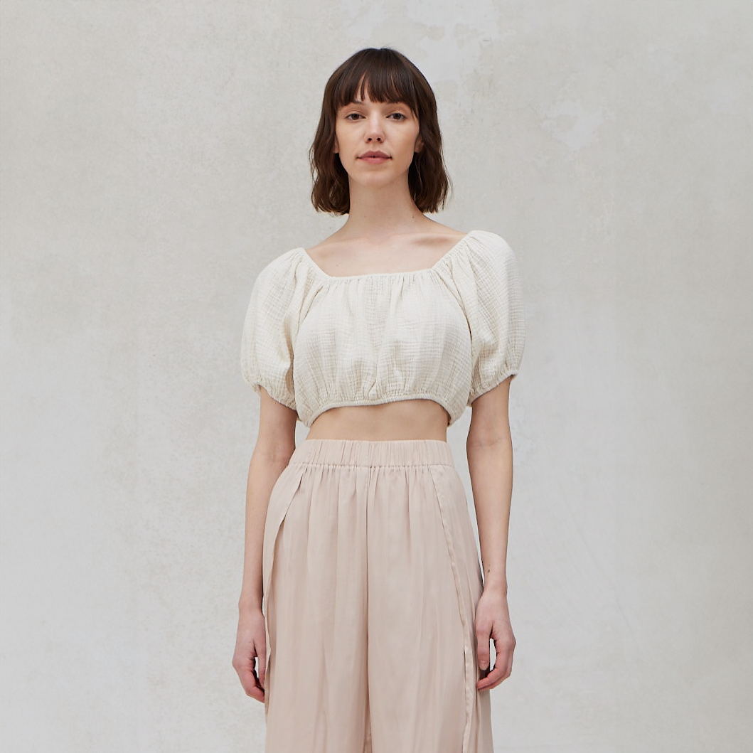 Cotton Gauze Puff Sleeve Blouse