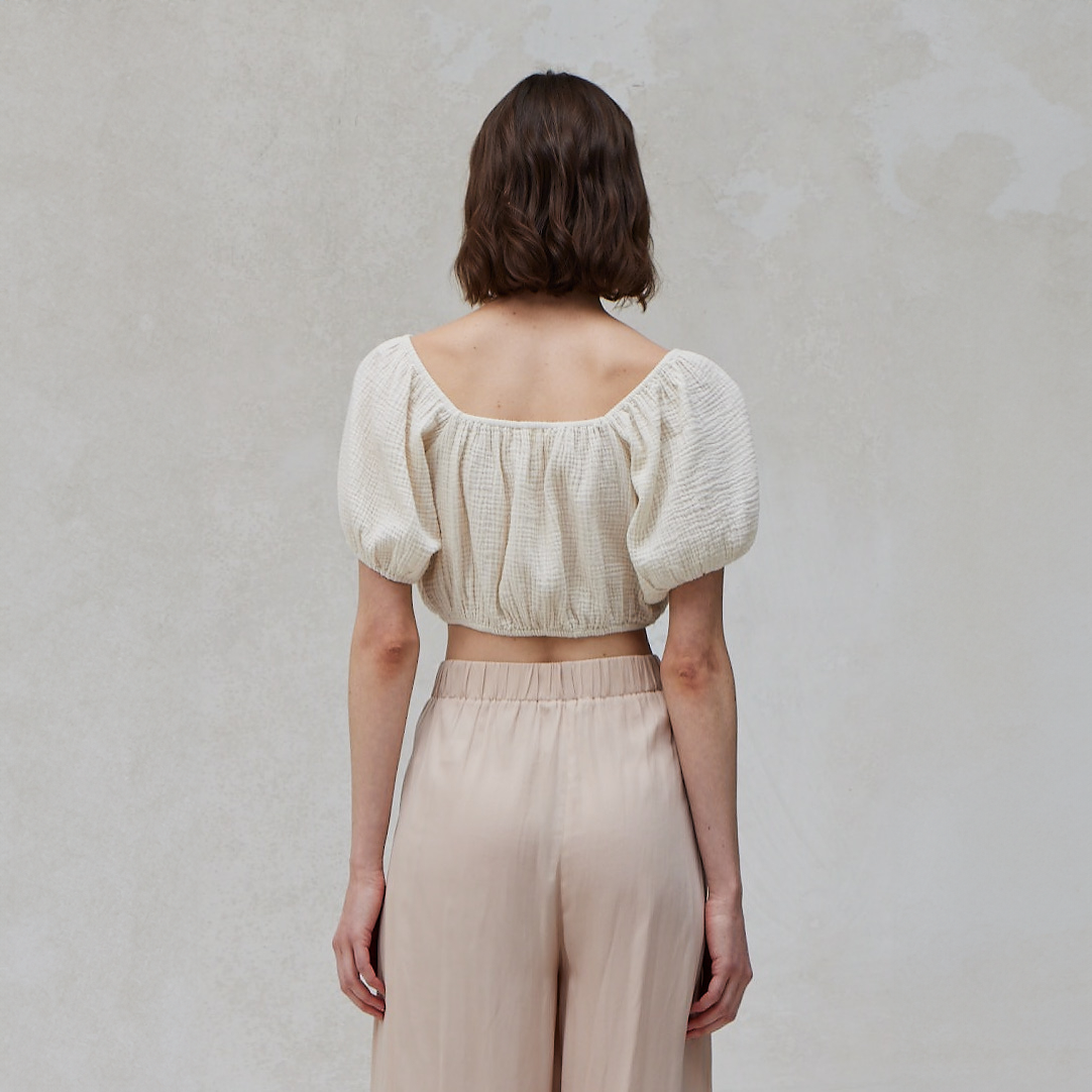 Cotton Gauze Puff Sleeve Blouse