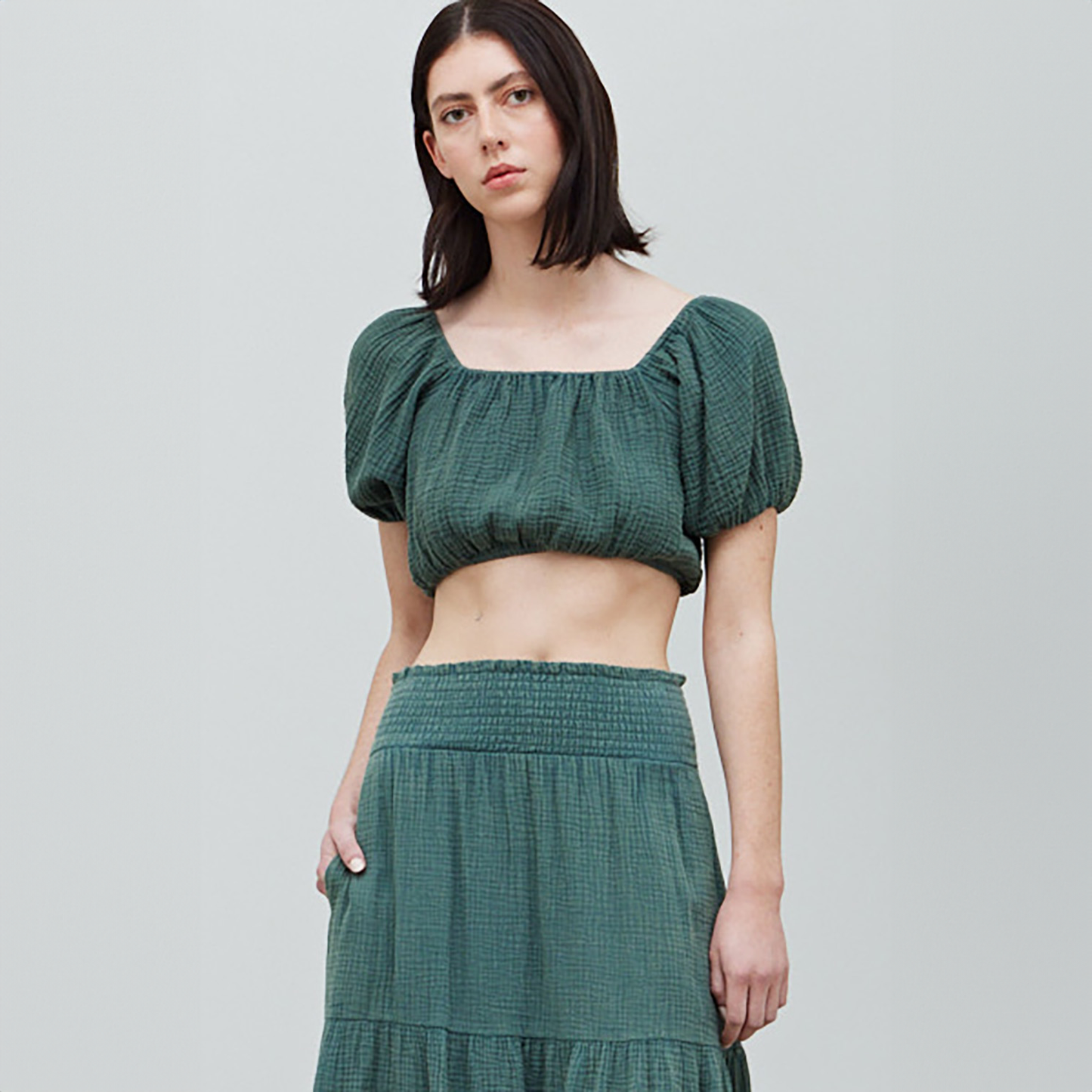Cotton Gauze Puff Sleeve Blouse