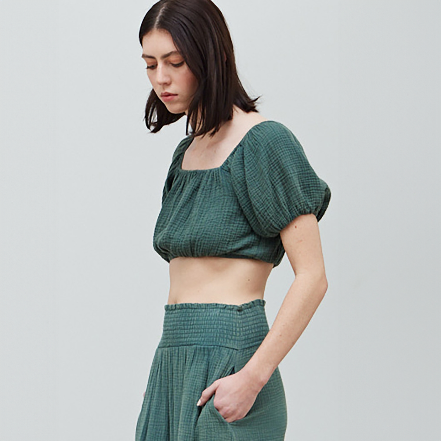 Cotton Gauze Puff Sleeve Blouse