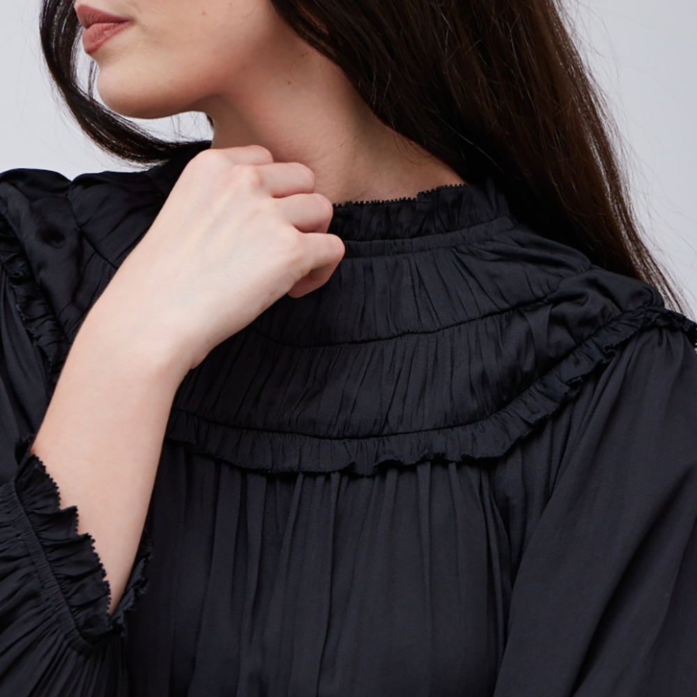 Smocked Bib Satin Dress - Saltern