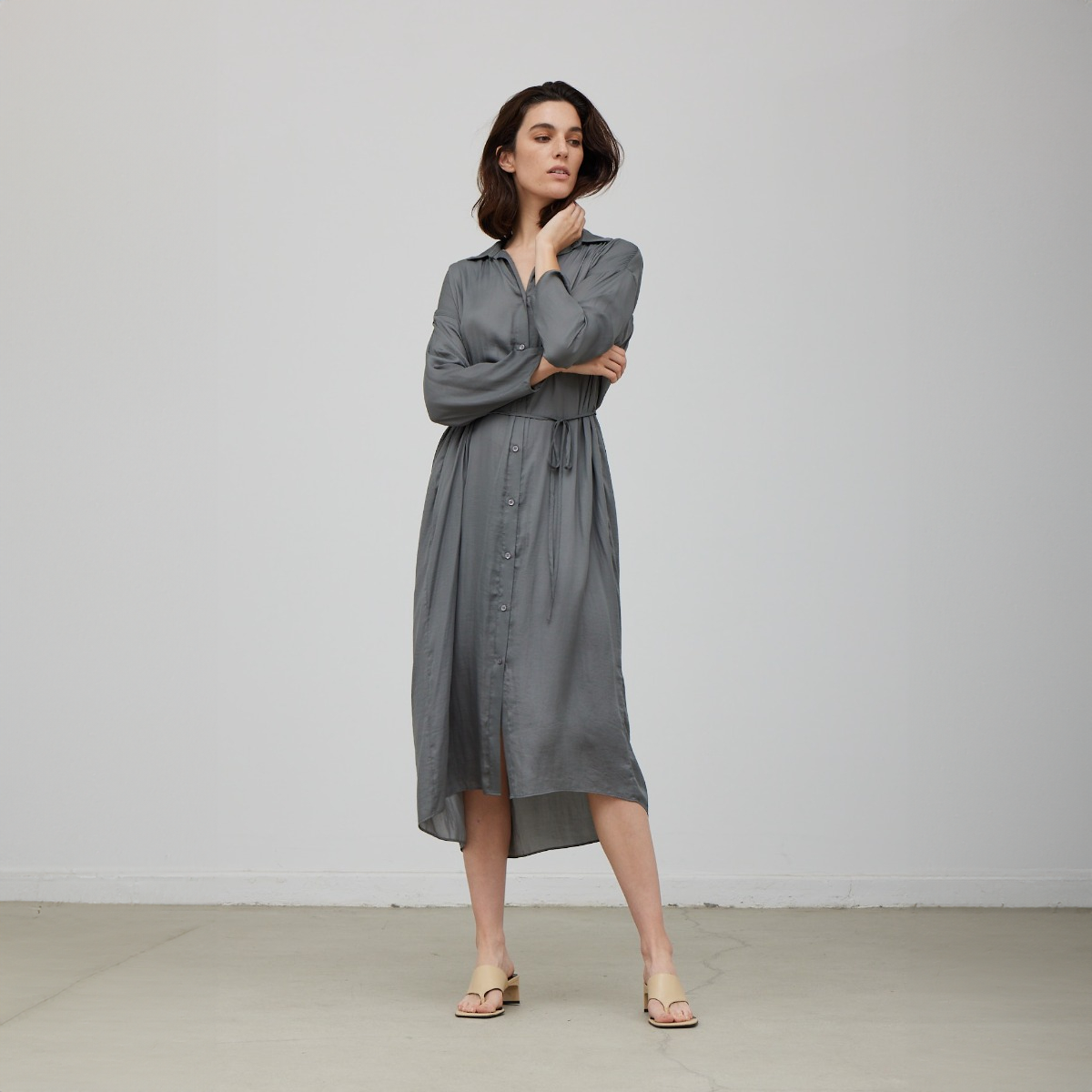Satin Shirt Dress