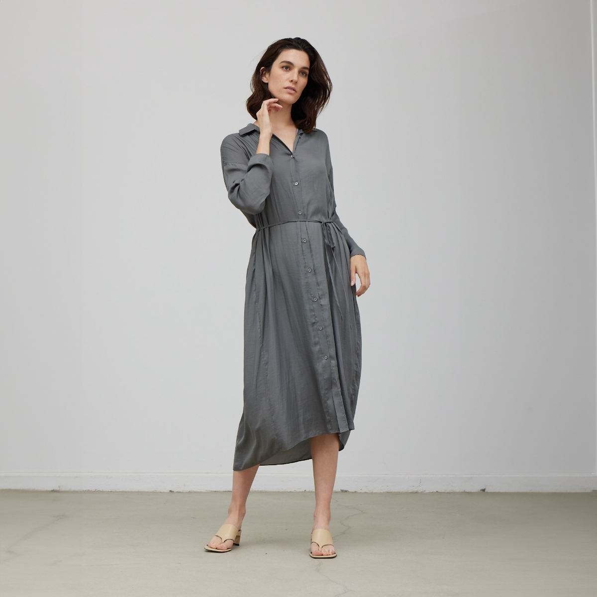 Satin Shirt Dress