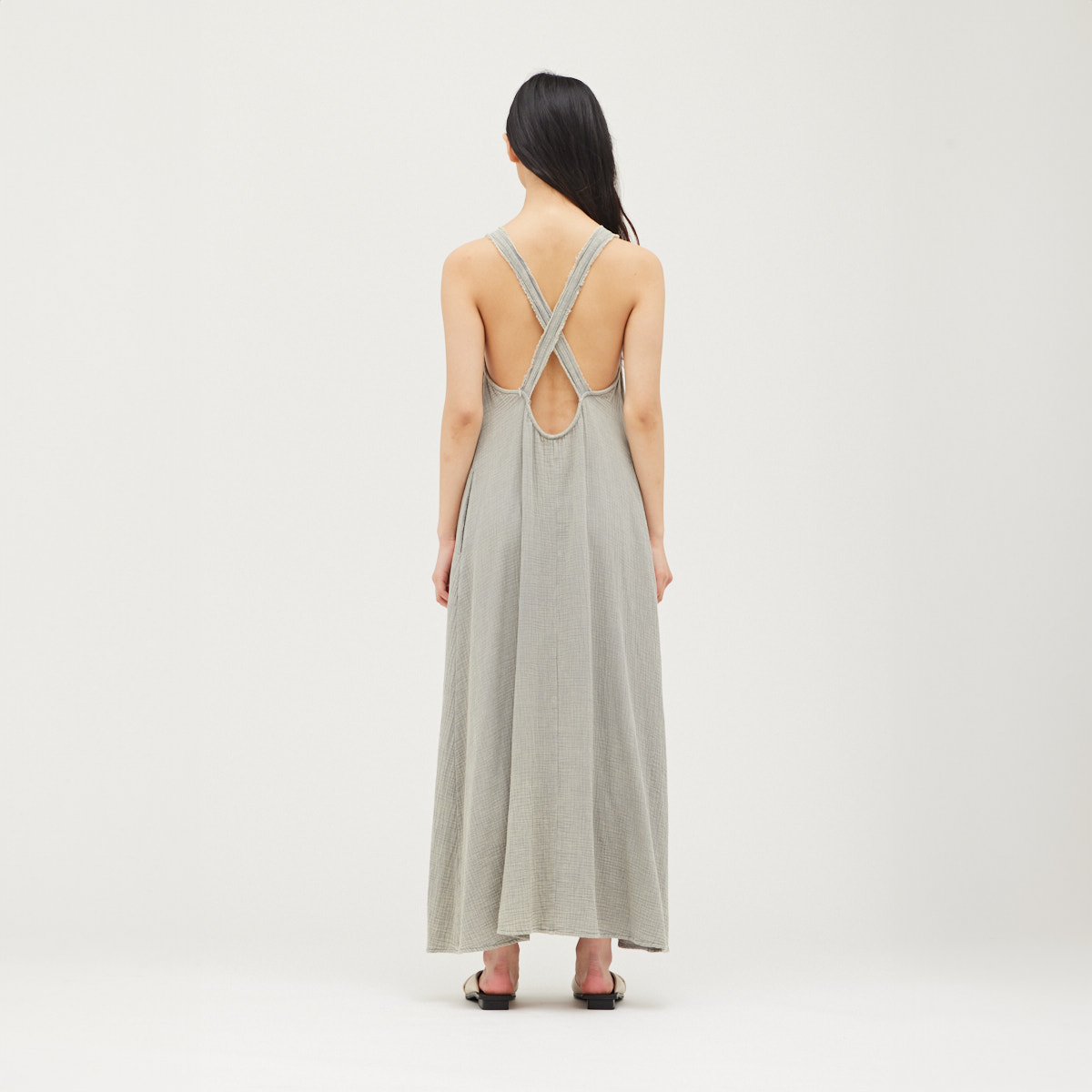 Raw Edge Cross Back Strap Dress - Saltern