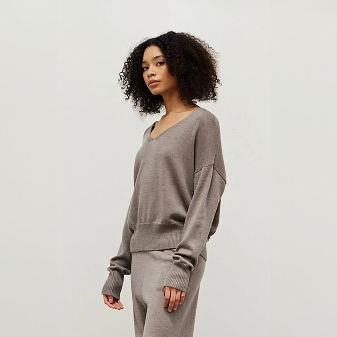 V-neck Sweater + Taper Pant Set