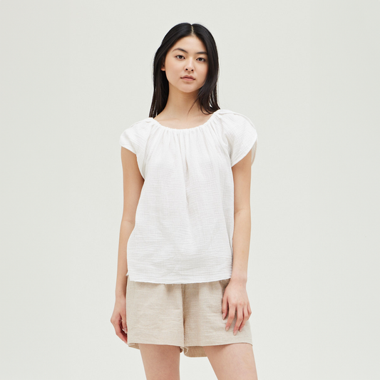 Shoulder Detail Solid Gauze Top