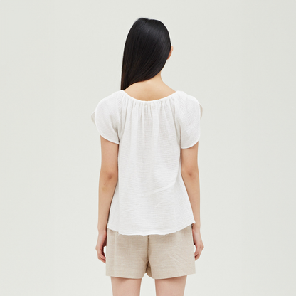 Shoulder Detail Solid Gauze Top