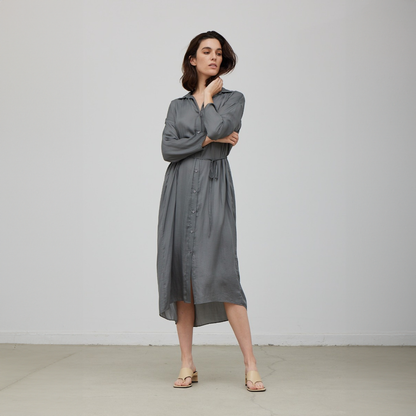 olive satin shirt dress Women's Olive Satin Jacquard Belted Shirt Dress Olive / 6XL