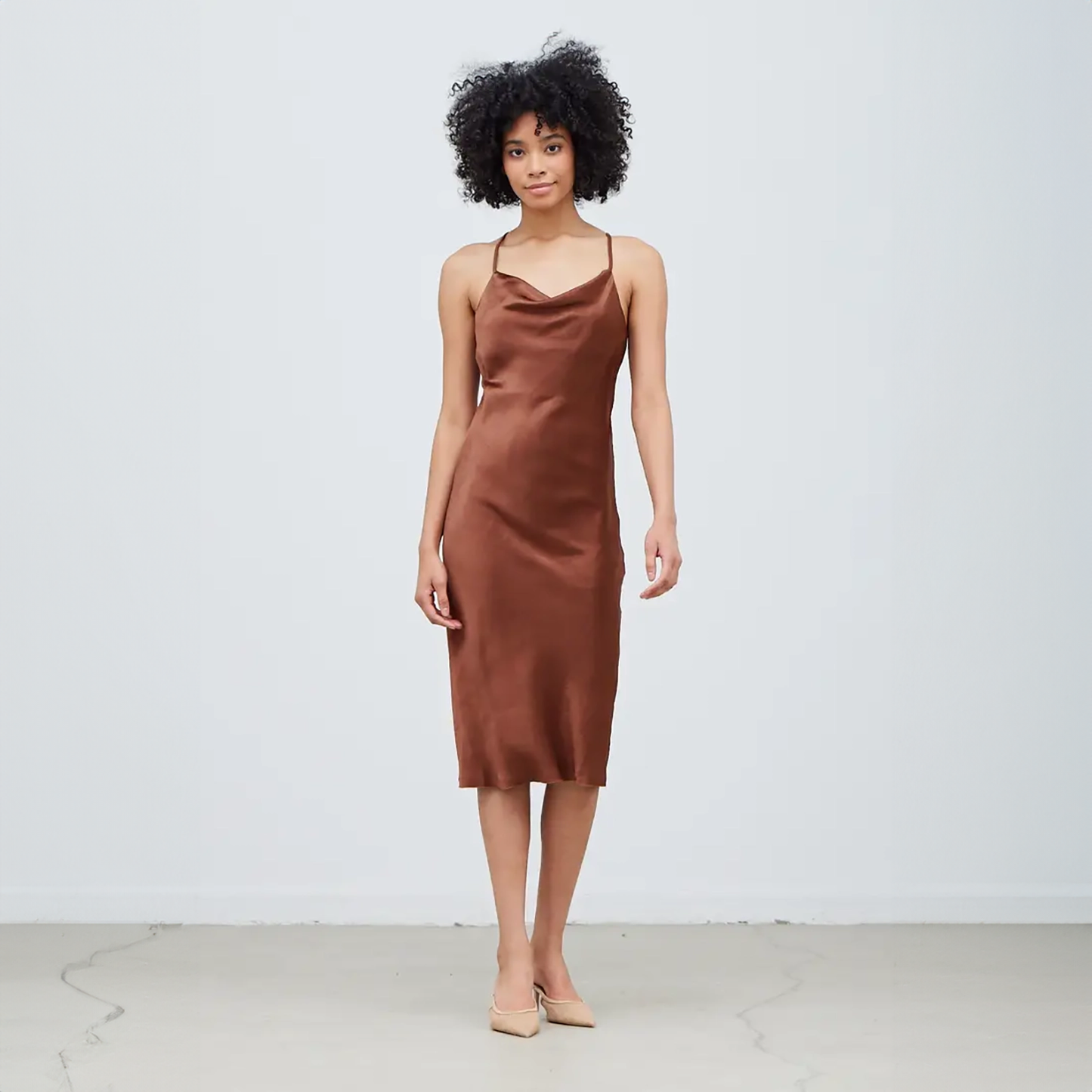 Cowl Neck Satin Dress