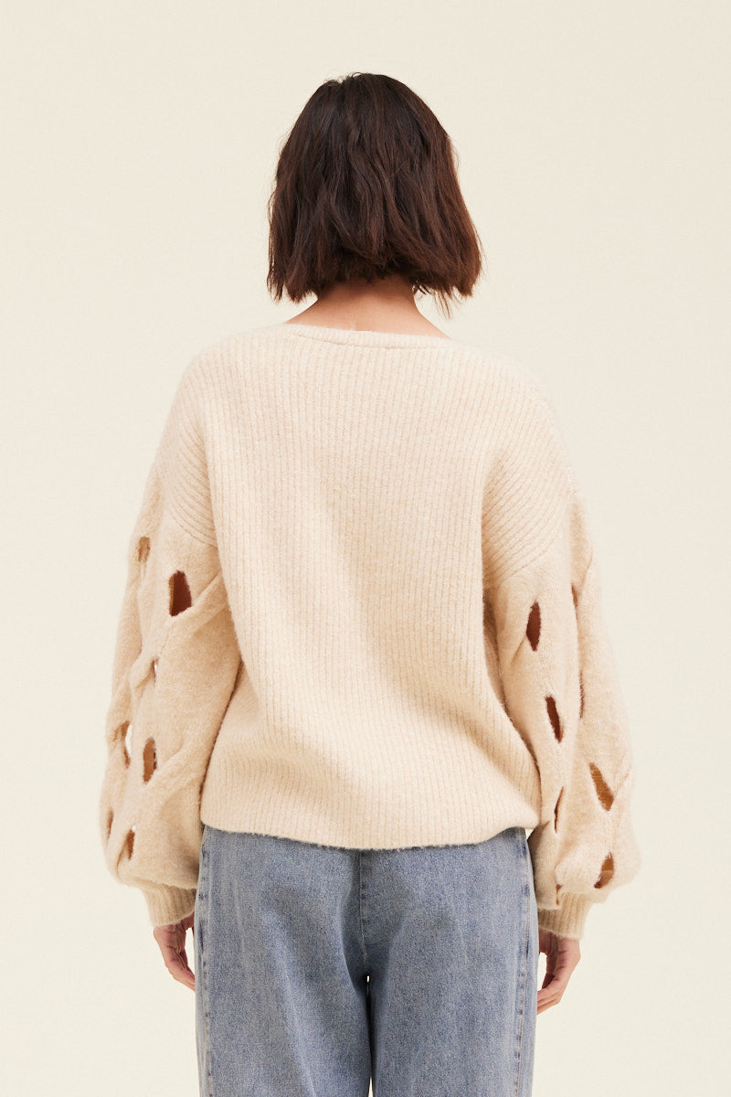 Sleeve Detail Sweater Cardigan - Saltern