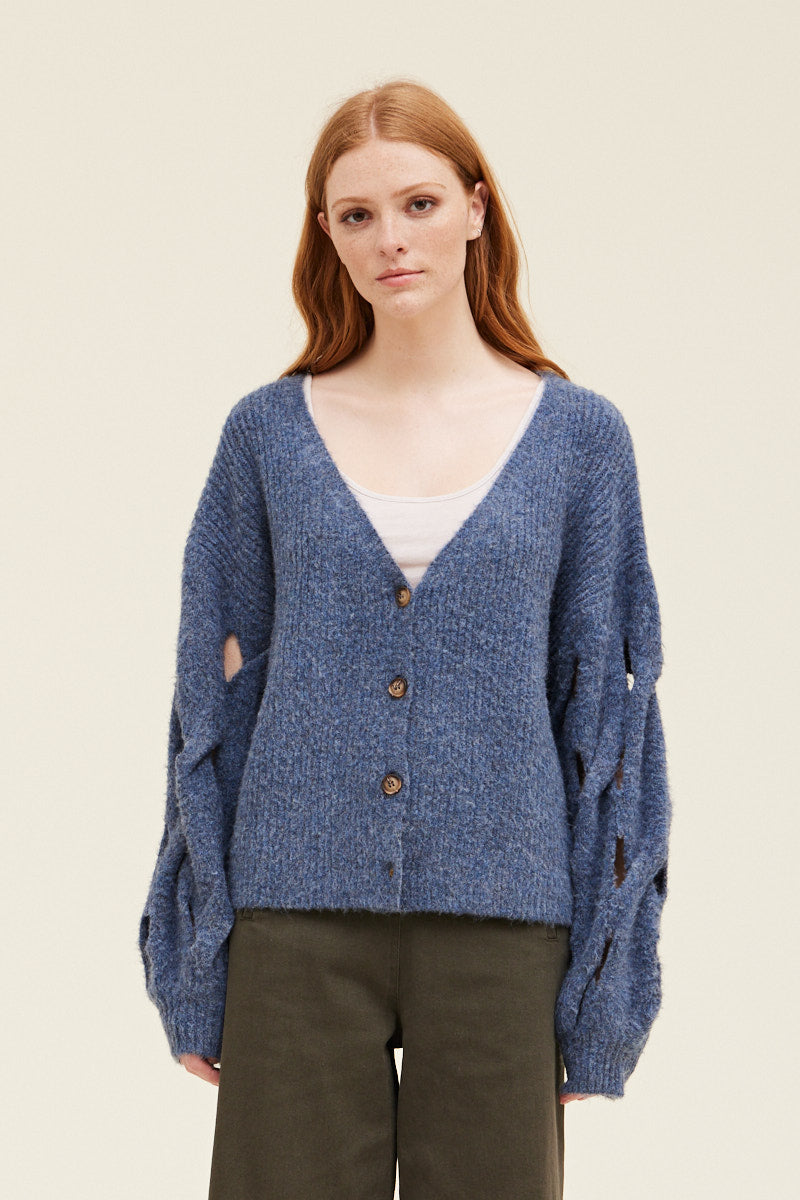 Sleeve Detail Sweater Cardigan - Saltern