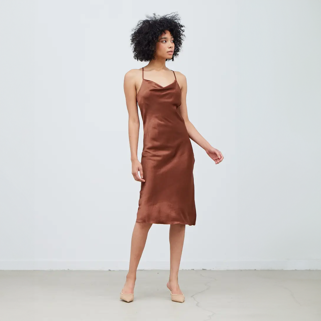 Cowl Neck Satin Dress